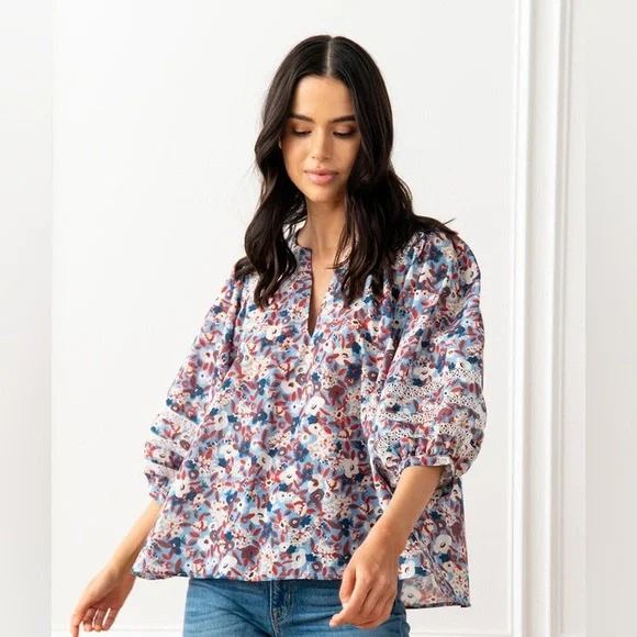 Mi Golondrina Chela Floral Marino Specialty Blouse 💫 - Picture 1 of 12